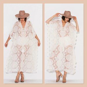 Free People Jen's Pirate Booty One Size Ivory Lace Mandala Mykonos Kaftan S M L
